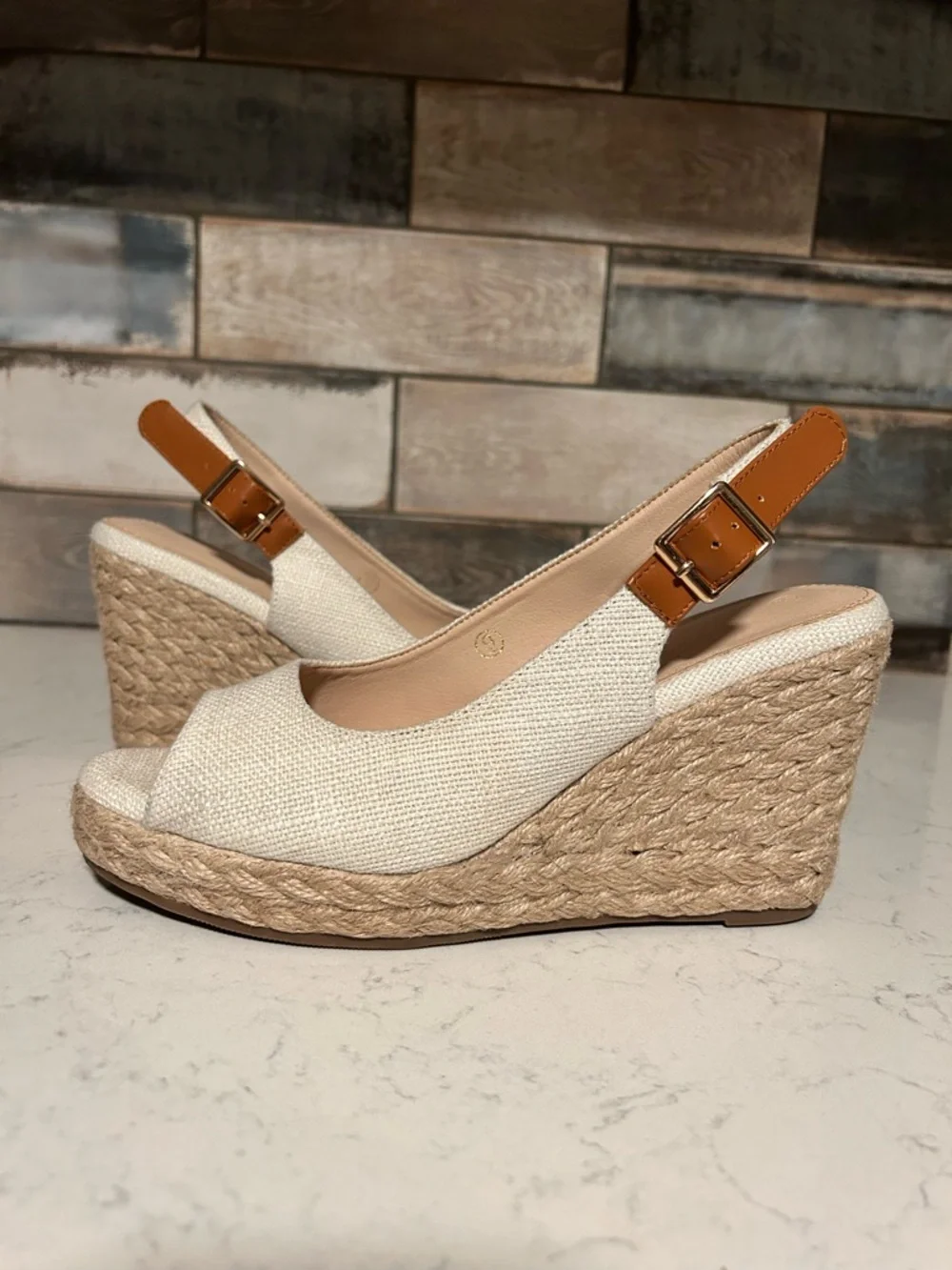Women’s Ivory Espadrille Wedge Slingback Peep-Toe Sandal